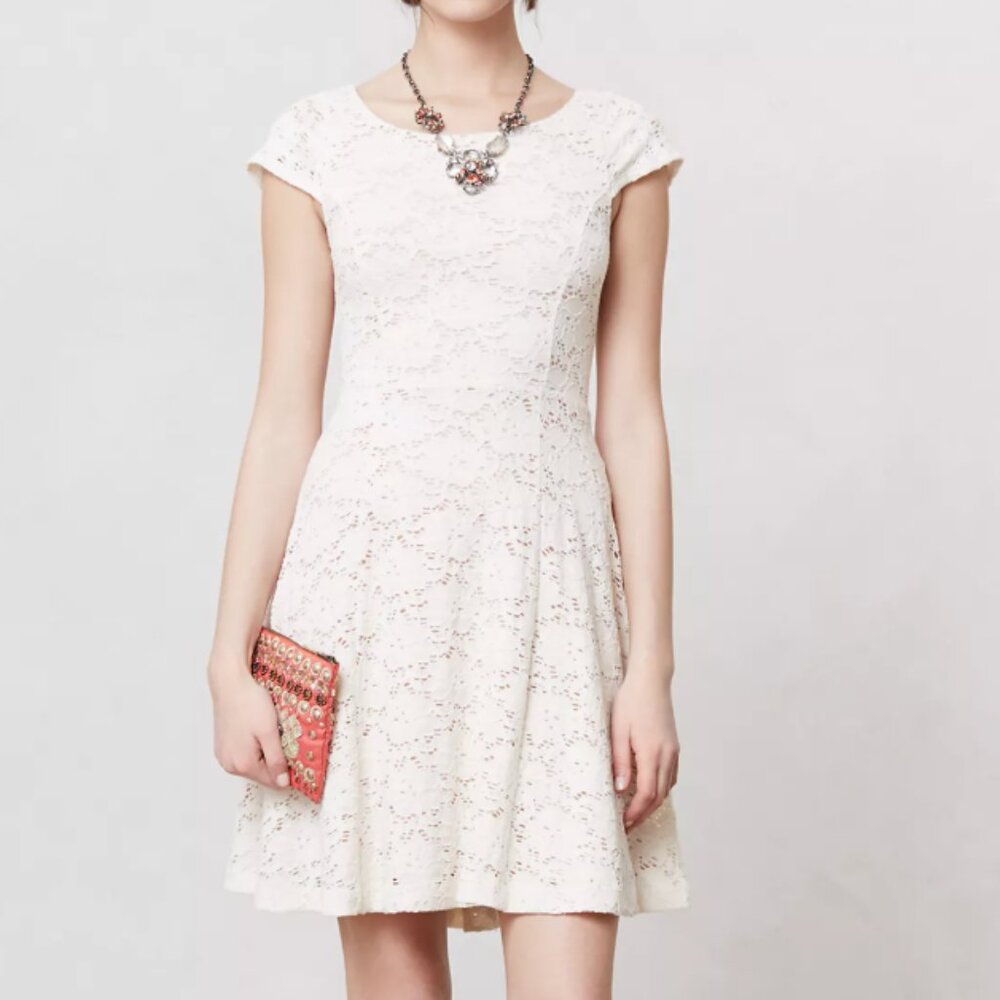 Anthropologie Maeve Dayflower Cream and Lace Dress